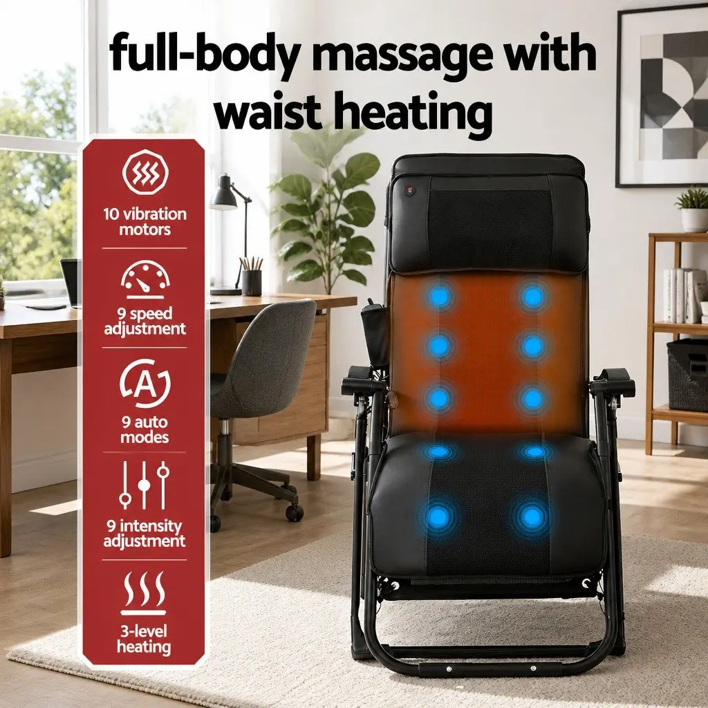 Massage Chair Electric Recliner PU Leather Foldable 51cm x 90cm x 115cm Black
