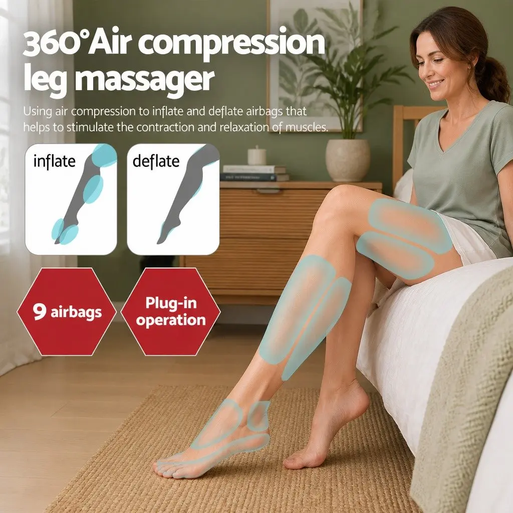 Leg Massager Fabric Black Neck Massager PU Leather Black 9 Piece