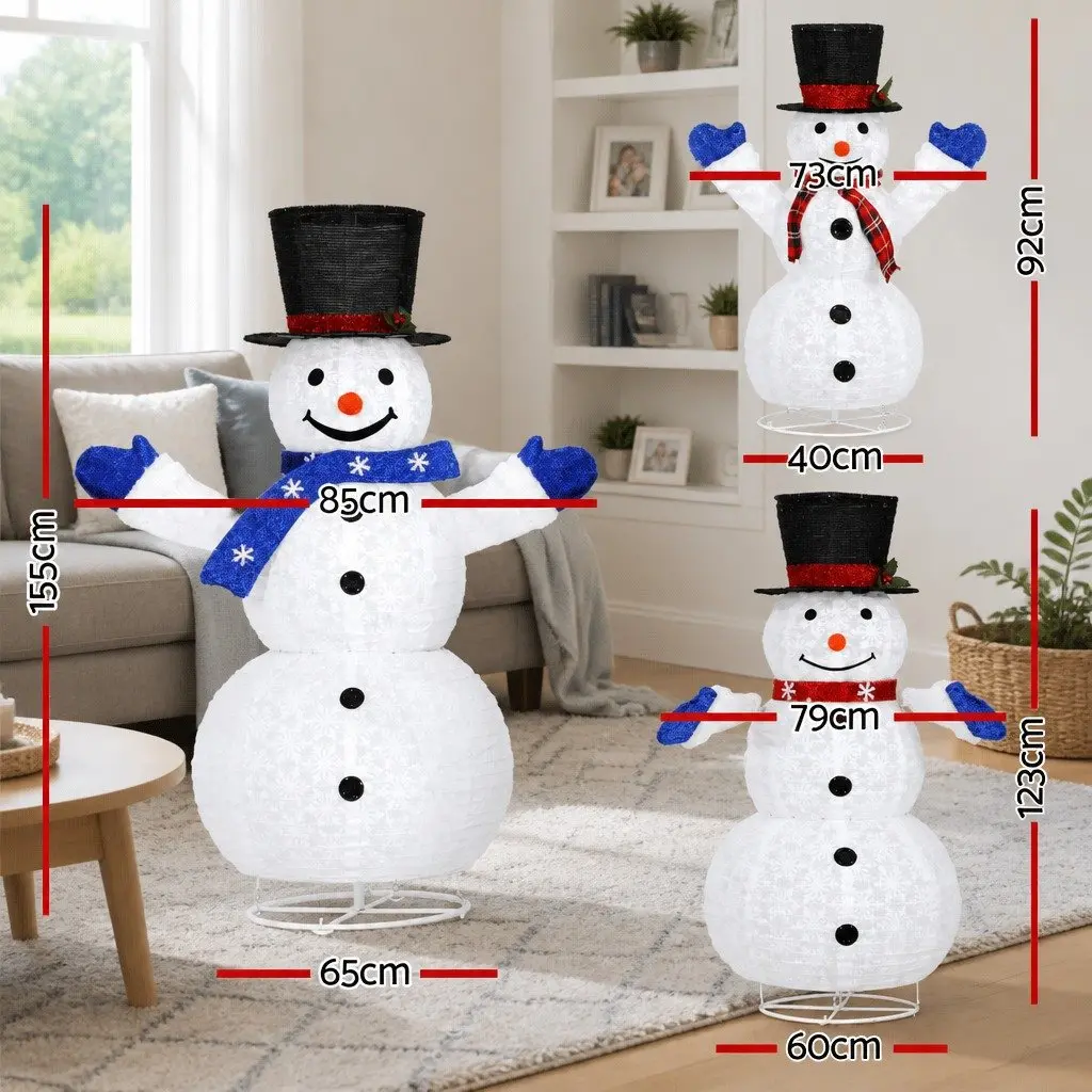 Christmas Lights LED Snowman Decorations Outdoor Indoor 3 Piece Set