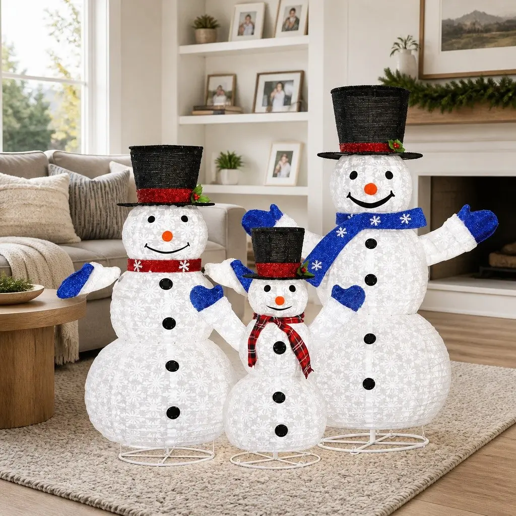 Christmas Lights LED Snowman Decorations Outdoor Indoor 3 Piece Set