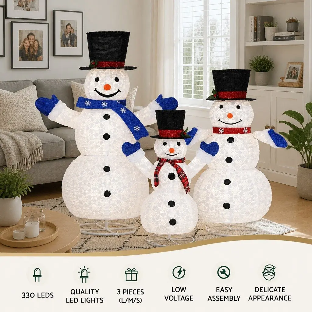 Christmas Lights LED Snowman Decorations Outdoor Indoor 3 Piece Set