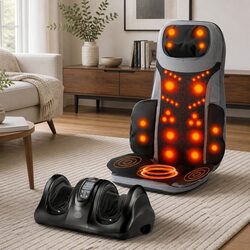Massage Seat Cushion with Foot Massager Full Back Heating 8-Node Black