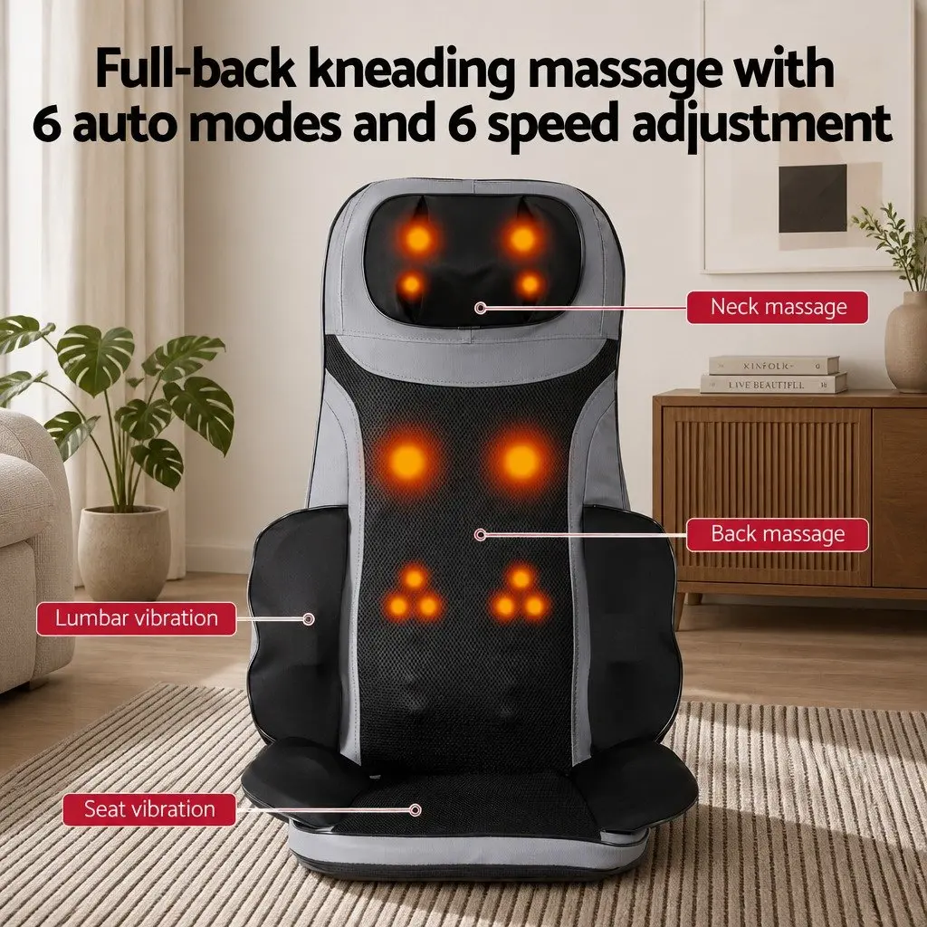 Full Back Heating Massage Cushion with Foot Massager 8 Node Black