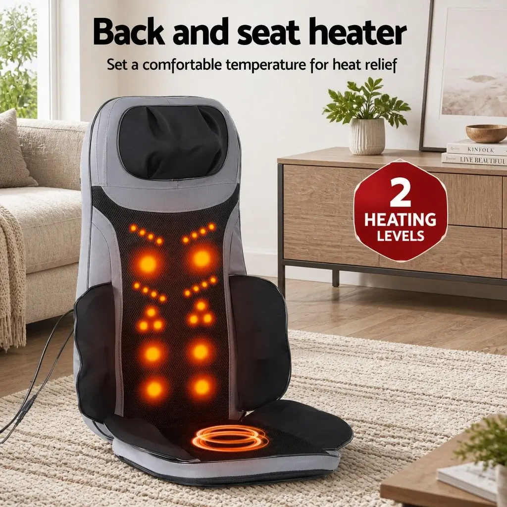Full Back Heating Massage Cushion with Foot Massager 8 Node Black