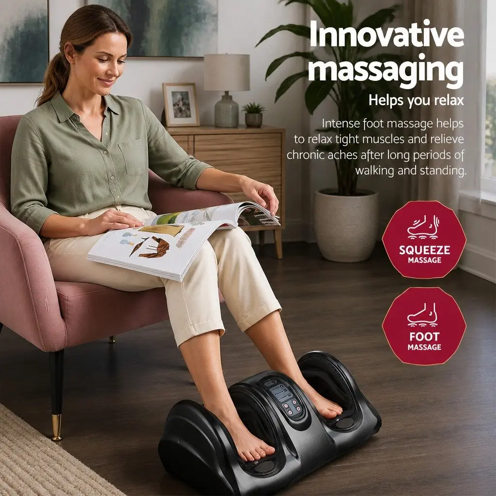 Full Back Heating Massage Cushion with Foot Massager 8 Node Black
