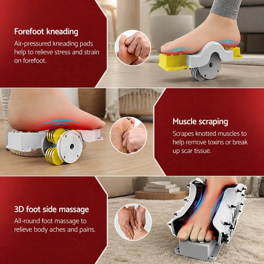 Full Back Heating Massage Cushion with Foot Massager 8 Node Black