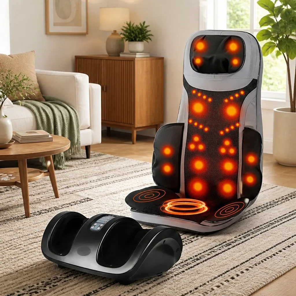 Full Back Massage Cushion with Heating & Foot Massager