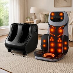Full Back Massage Seat Cushion with Heating and 360° Foot Massager Combo Home