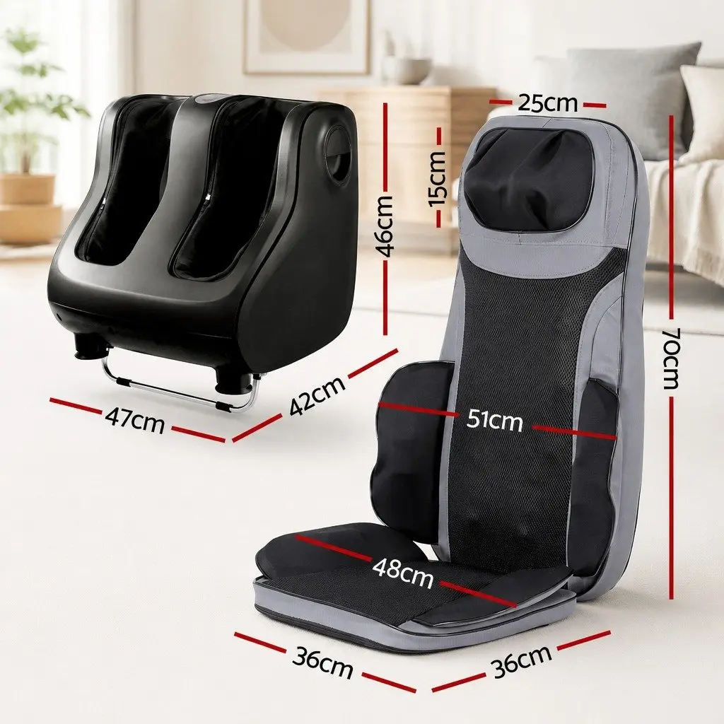 Full Back Massage Seat Cushion and Foot Massager Combo Black
