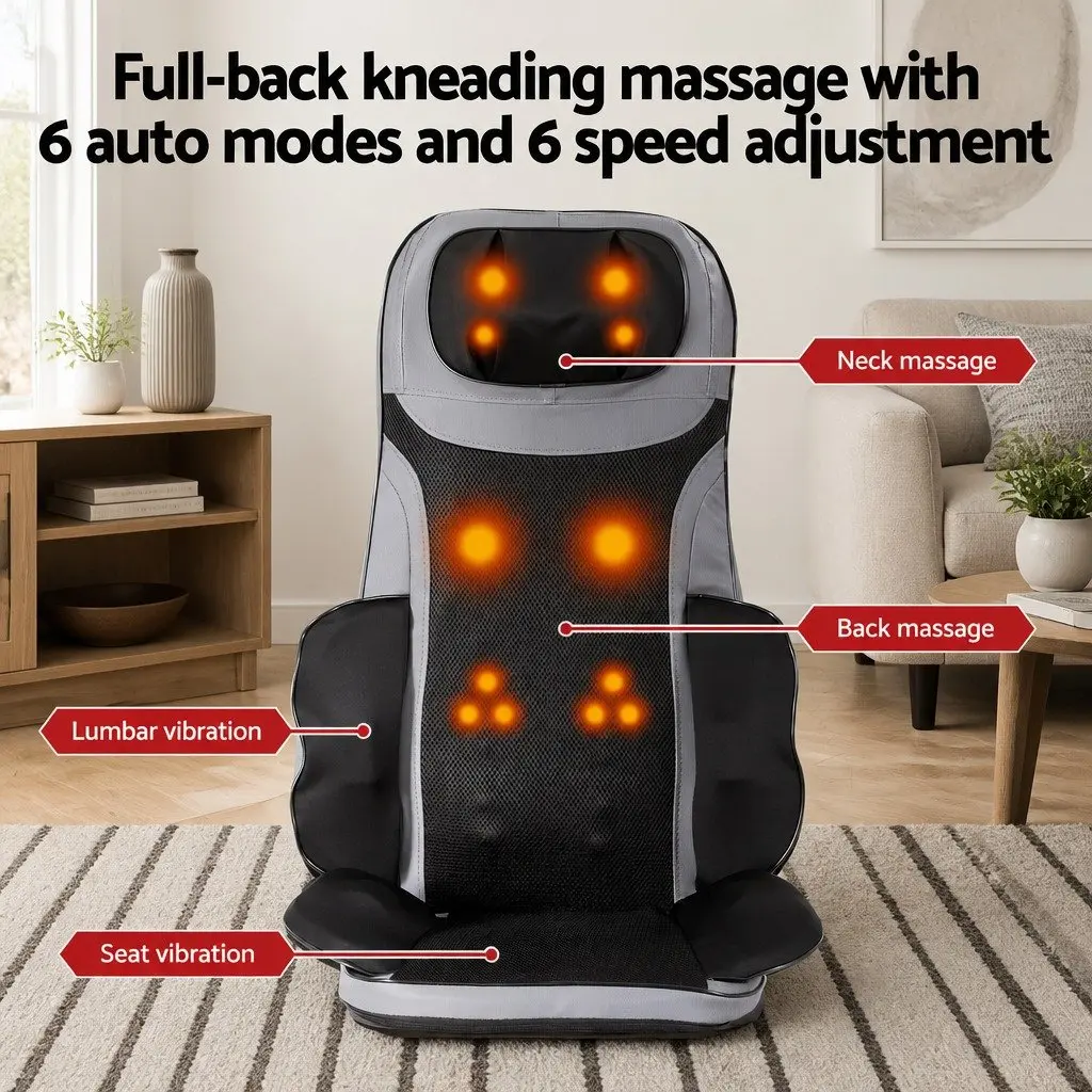 Full Back Massage Seat Cushion and Foot Massager Combo Black