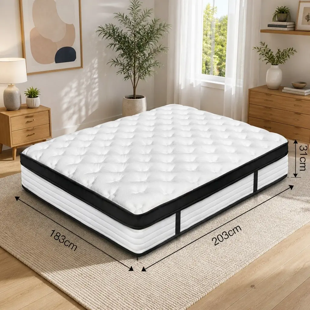 King Size Mattress Euro Top 31cm Plush Medium Firmness Pocket Spring White