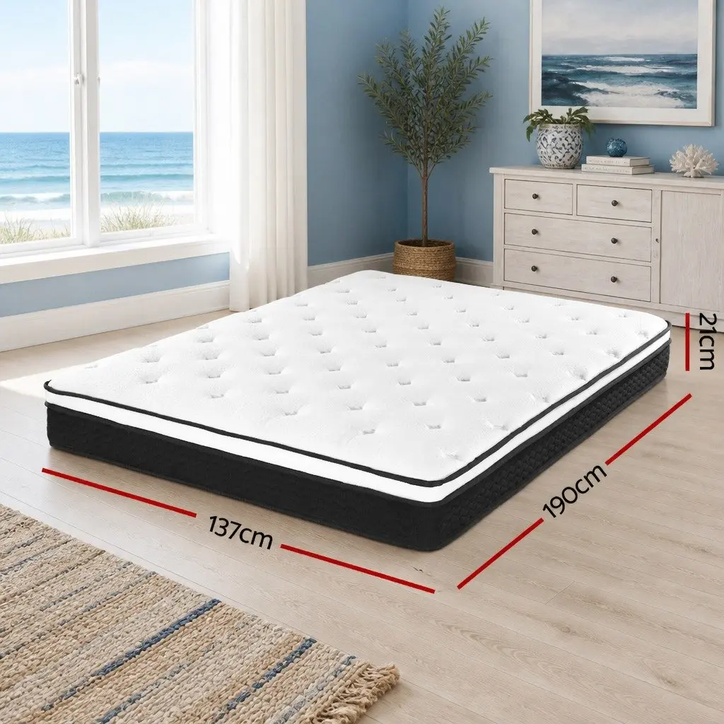 Double Mattress Hypoallergenic 21cm Euro Top Bonnell Spring Medium Firm White