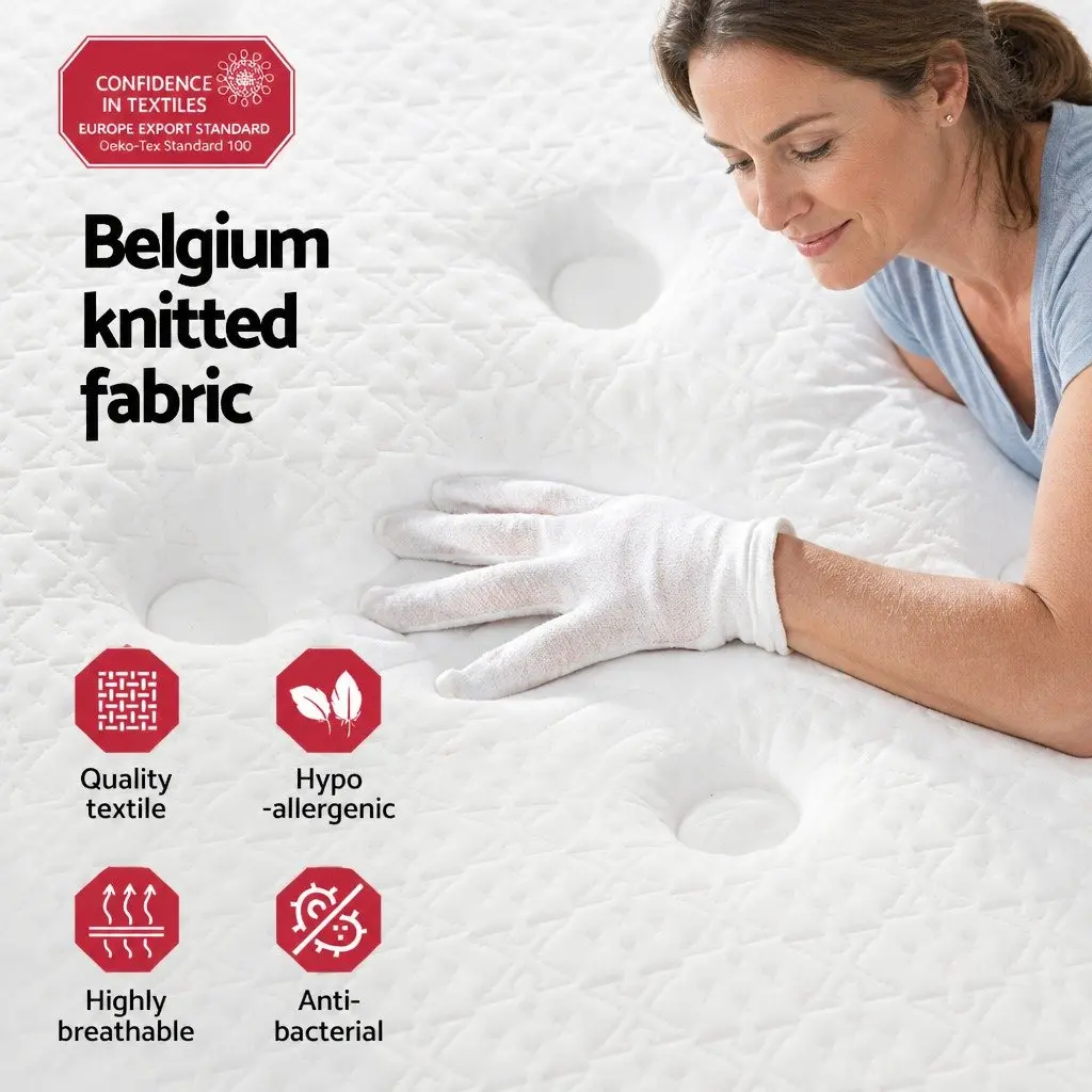 Double Mattress Hypoallergenic 21cm Euro Top Bonnell Spring Medium Firm White