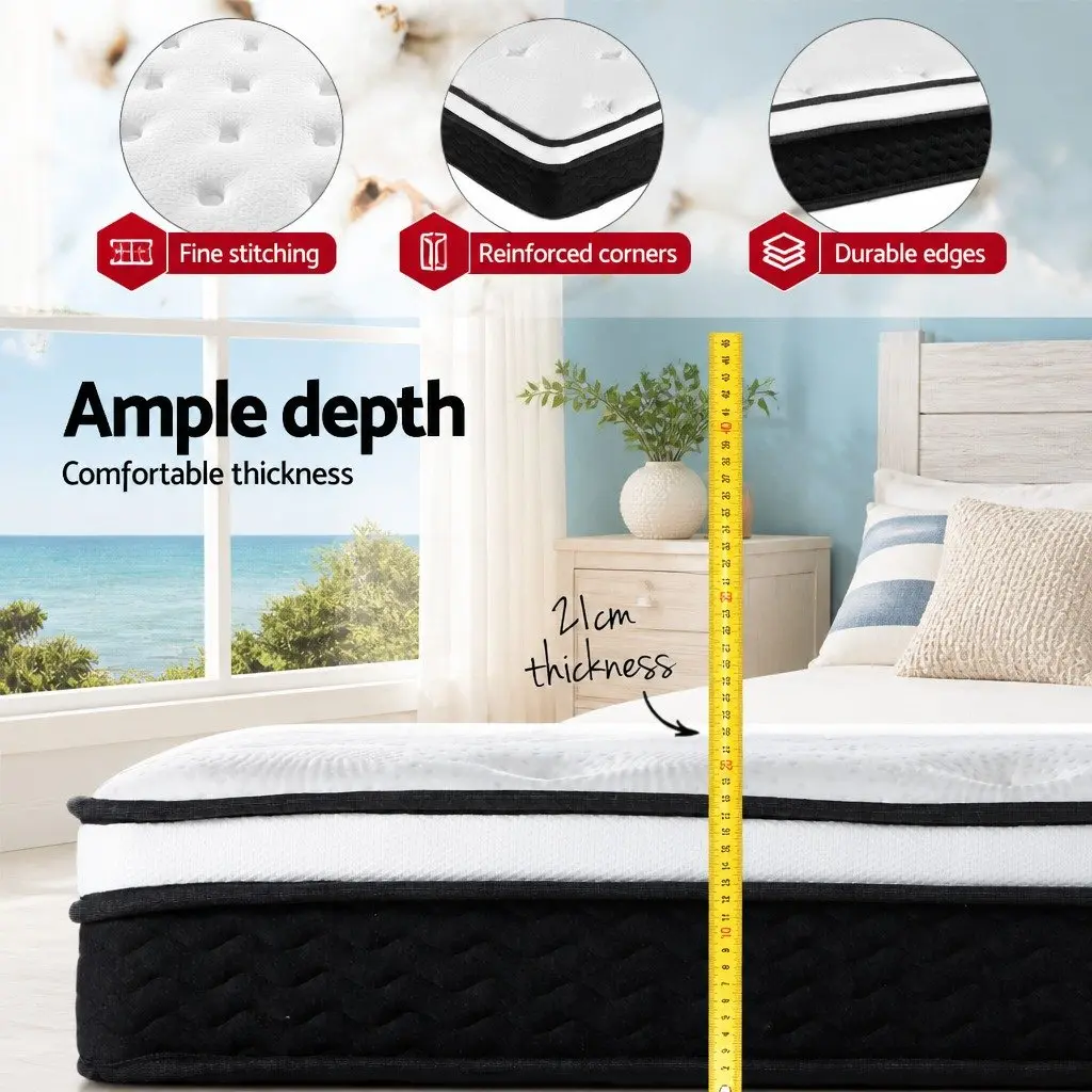 Double Mattress Hypoallergenic 21cm Euro Top Bonnell Spring Medium Firm White