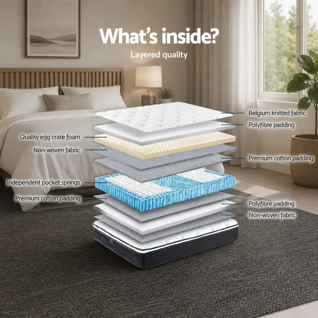 Double Mattress Hypoallergenic 21cm Euro Top Bonnell Spring Medium Firm White