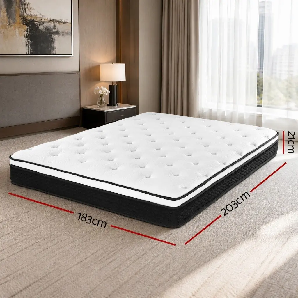 King Size Mattress 21cm Euro Top Bonnell Spring Firm Support Hypoallergenic Bed