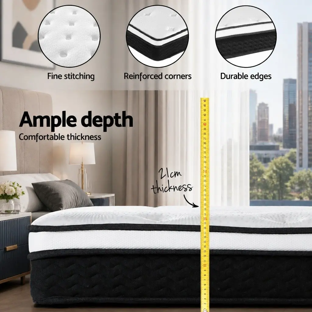 King Size Mattress 21cm Euro Top Bonnell Spring Firm Support Hypoallergenic Bed