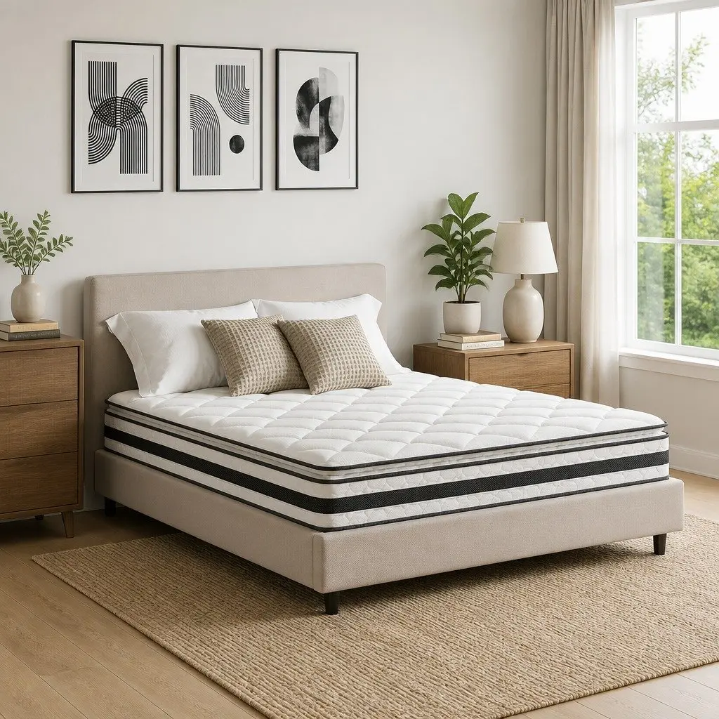 King Size Pillow Top Mattress 21cm Medium-Firm Bonnell Spring Quilted White