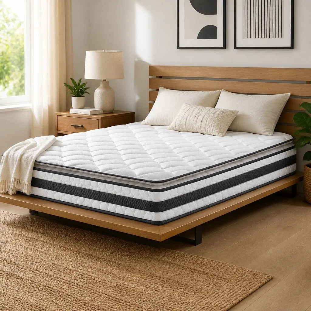 King Size Pillow Top Mattress 21cm Medium-Firm Bonnell Spring Quilted White