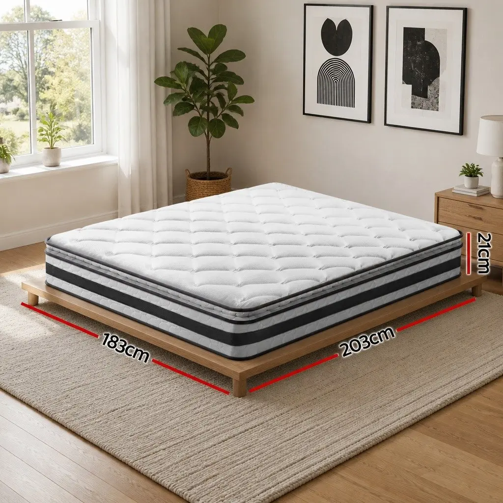 King Size Pillow Top Mattress 21cm Medium-Firm Bonnell Spring Quilted White