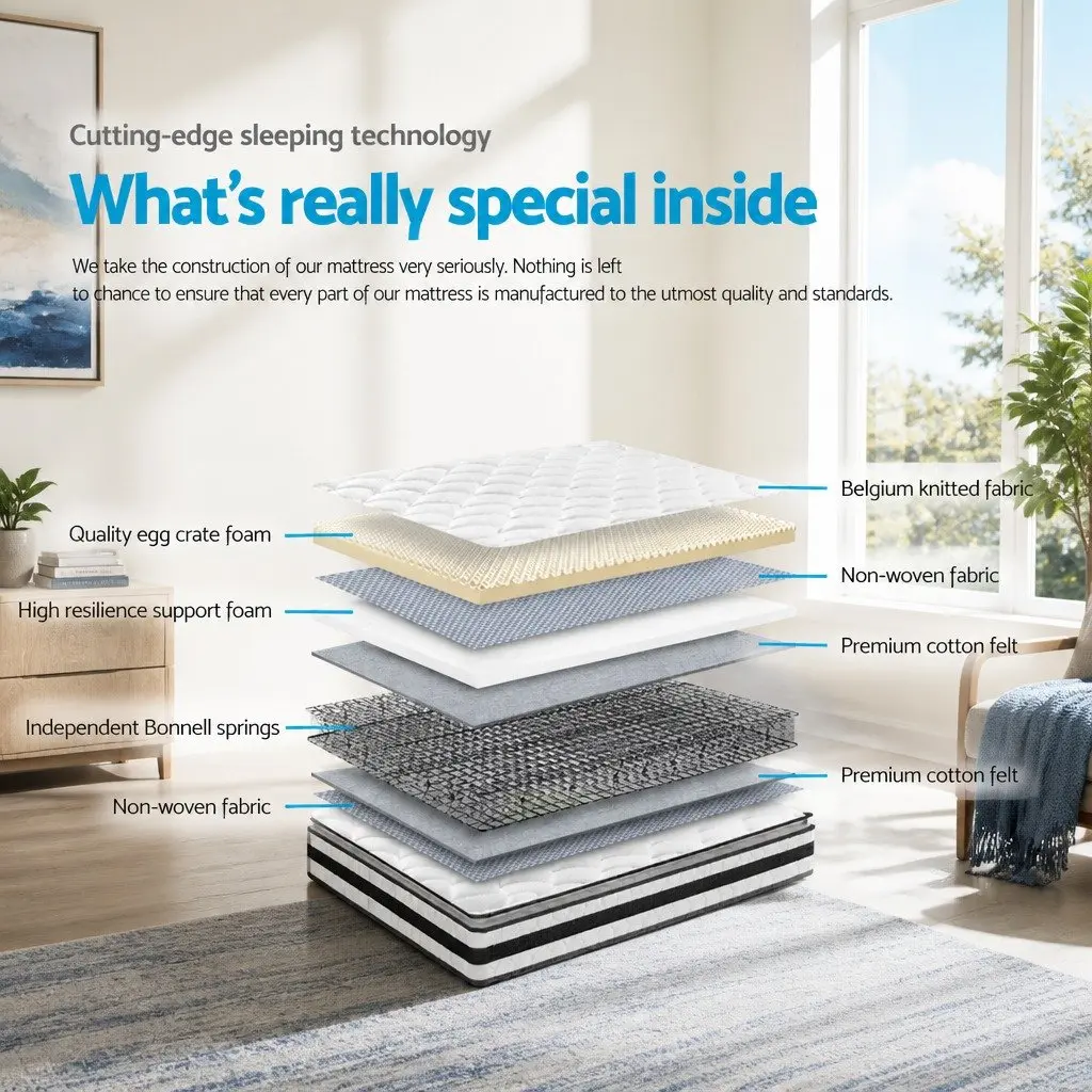 King Size Pillow Top Mattress 21cm Medium-Firm Bonnell Spring Quilted White