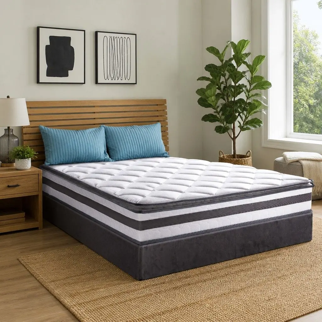 King Size Pillow Top Mattress 21cm Medium-Firm Bonnell Spring Quilted White