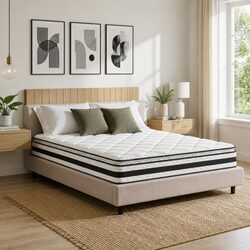 Queen Mattress 21cm Pillow Top Medium-Firm Bonnell Spring Bed Comfort Support