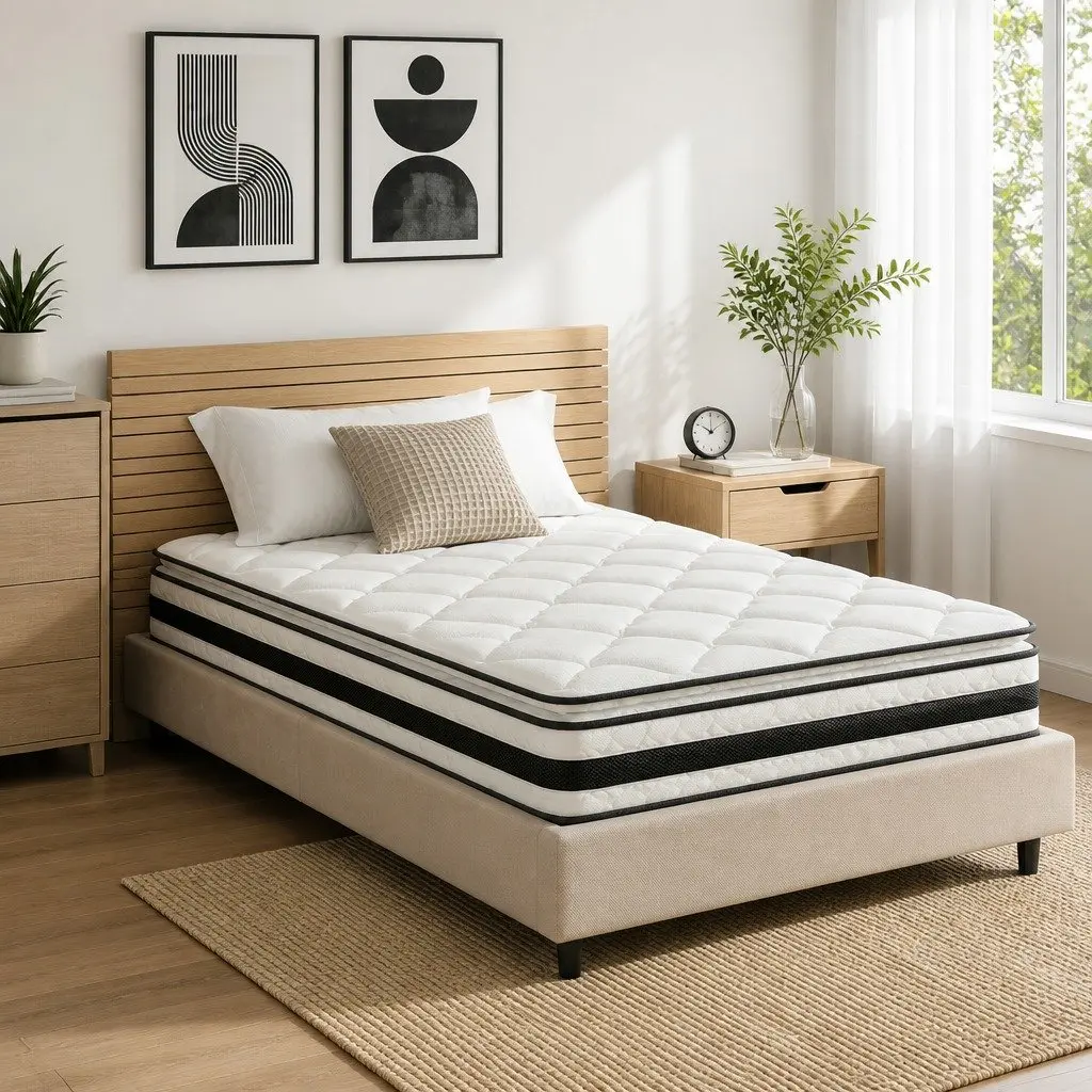 Single Mattress Pillow Top 21cm Medium Firm Bonnell Spring White