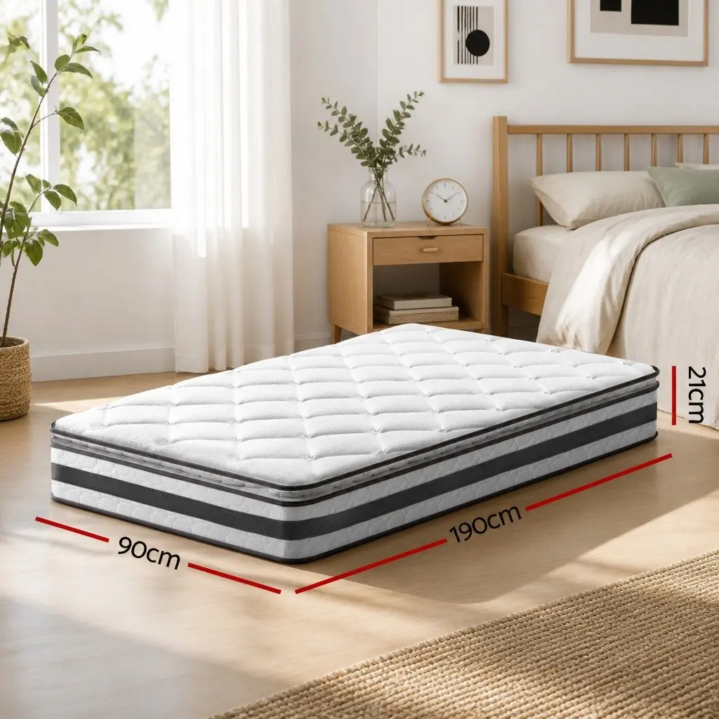 Single Mattress Pillow Top 21cm Medium Firm Bonnell Spring White