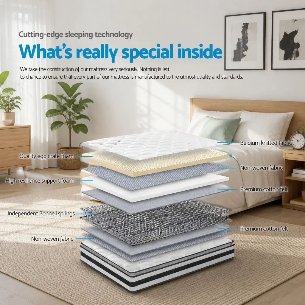 Single Mattress Pillow Top 21cm Medium Firm Bonnell Spring White