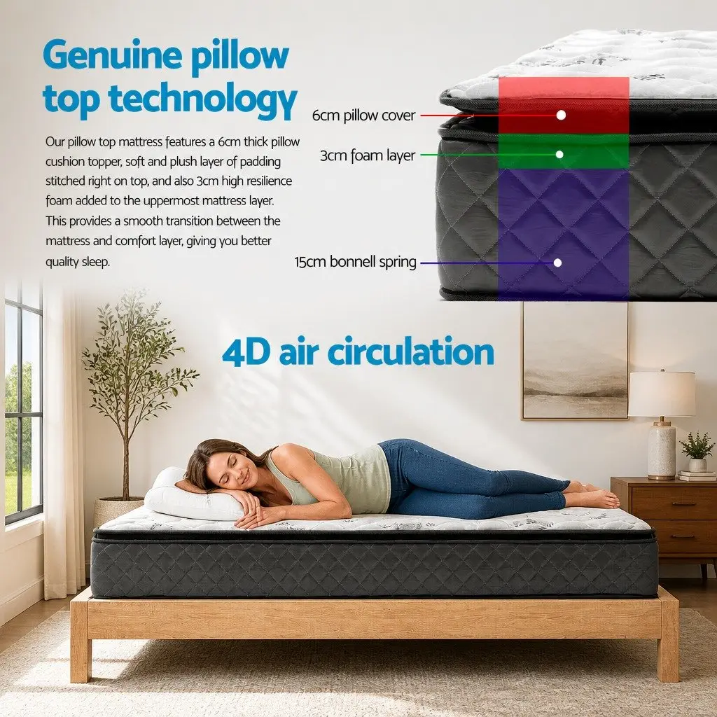 Queen Mattress 24cm Pillow Top for Support