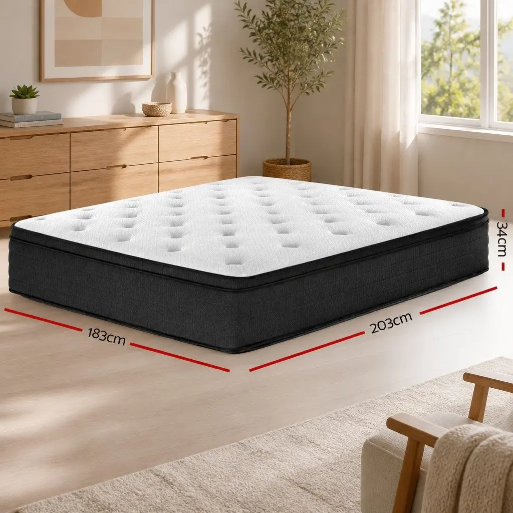 King Size Euro Top Mattress 34cm Thick Medium Firm Support Pocket Spring Sleep