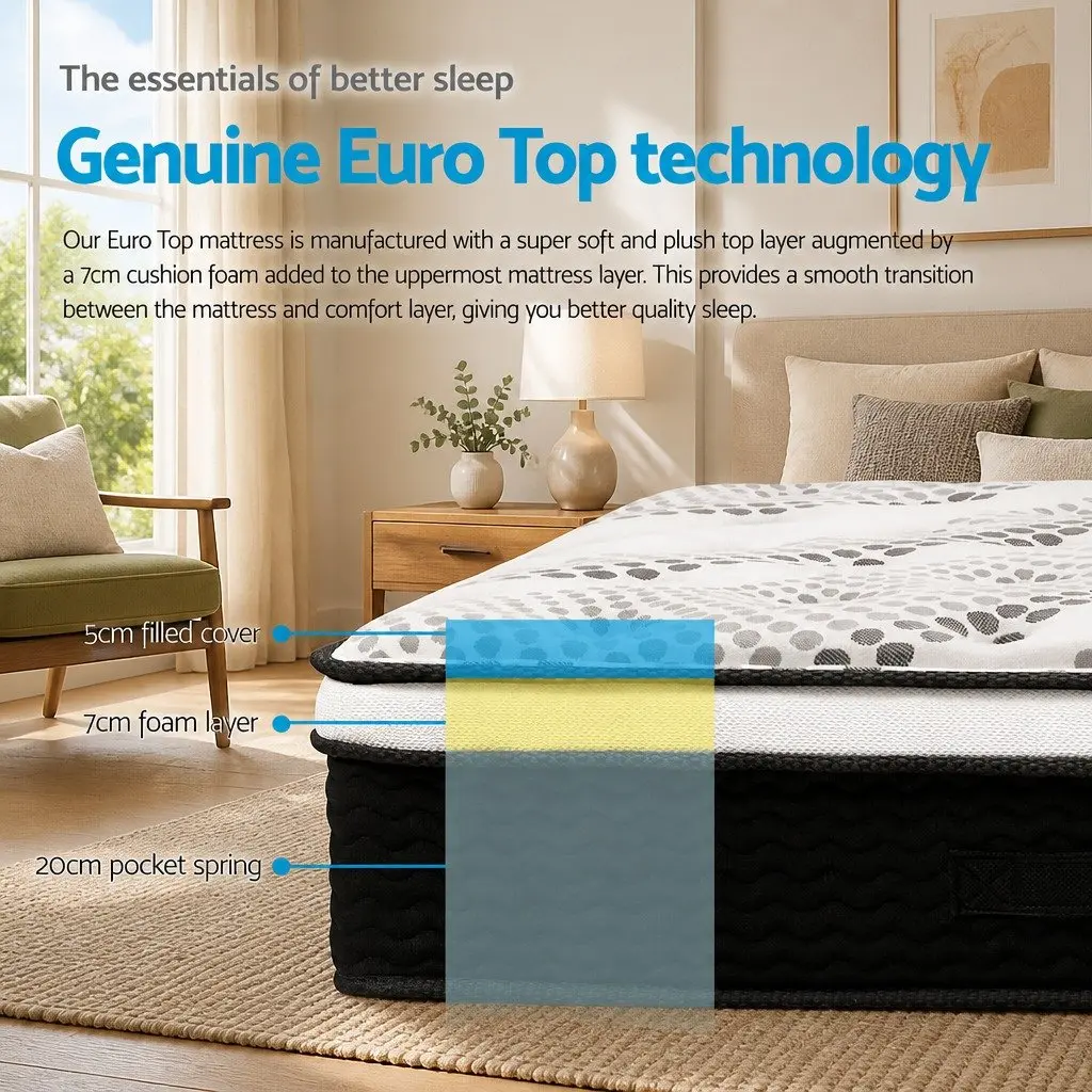 King Size Mattress Euro Top 32cm Thick Pocket Spring White