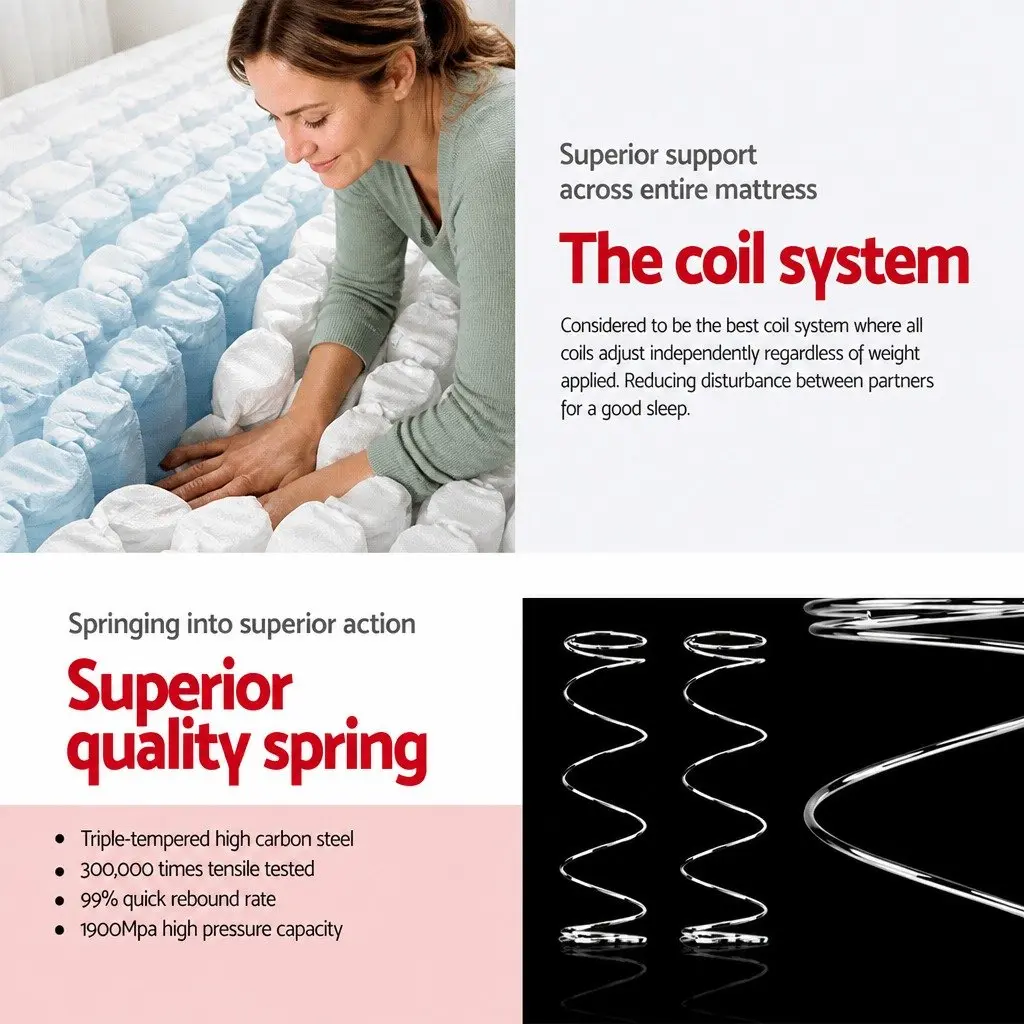 King Size Mattress 34cm Euro Top Pocket Spring Bedding Queen Bed Mattress