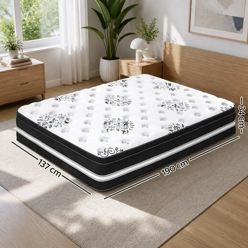 Double Mattress Cool Gel Memory Foam 34cm Medium Firm White Grey