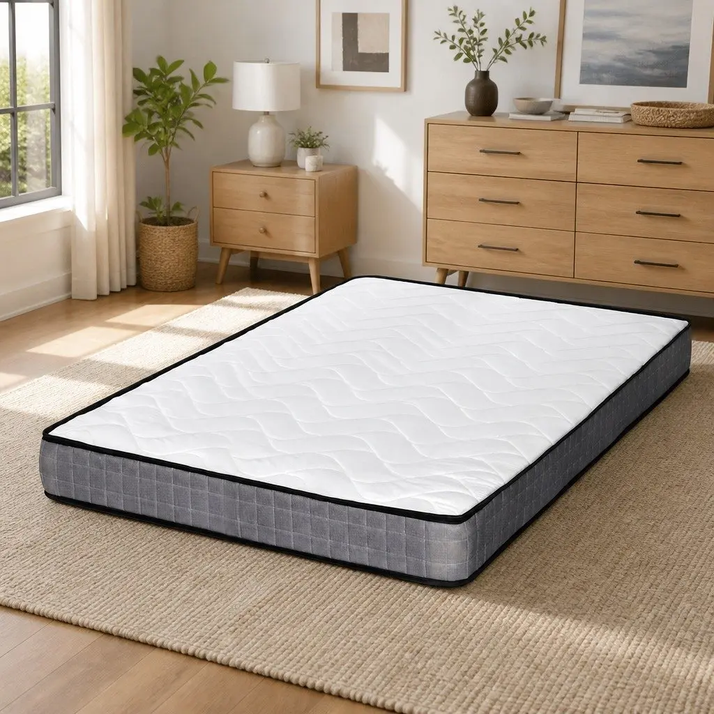 Queen Mattress Bonnell Spring 13cm Medium Firm Quilted Black White