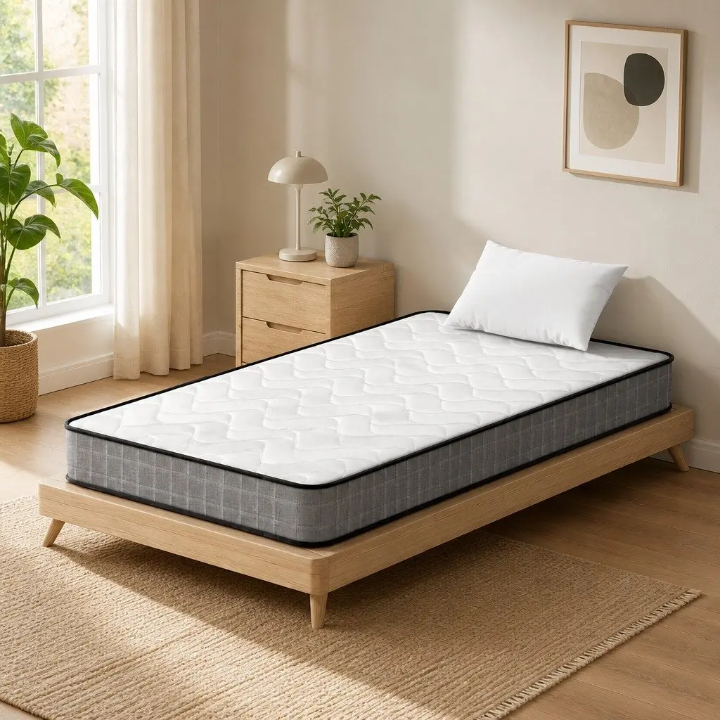 Single Mattress Bonnell Spring 13cm Medium Firm Quilted White Grey