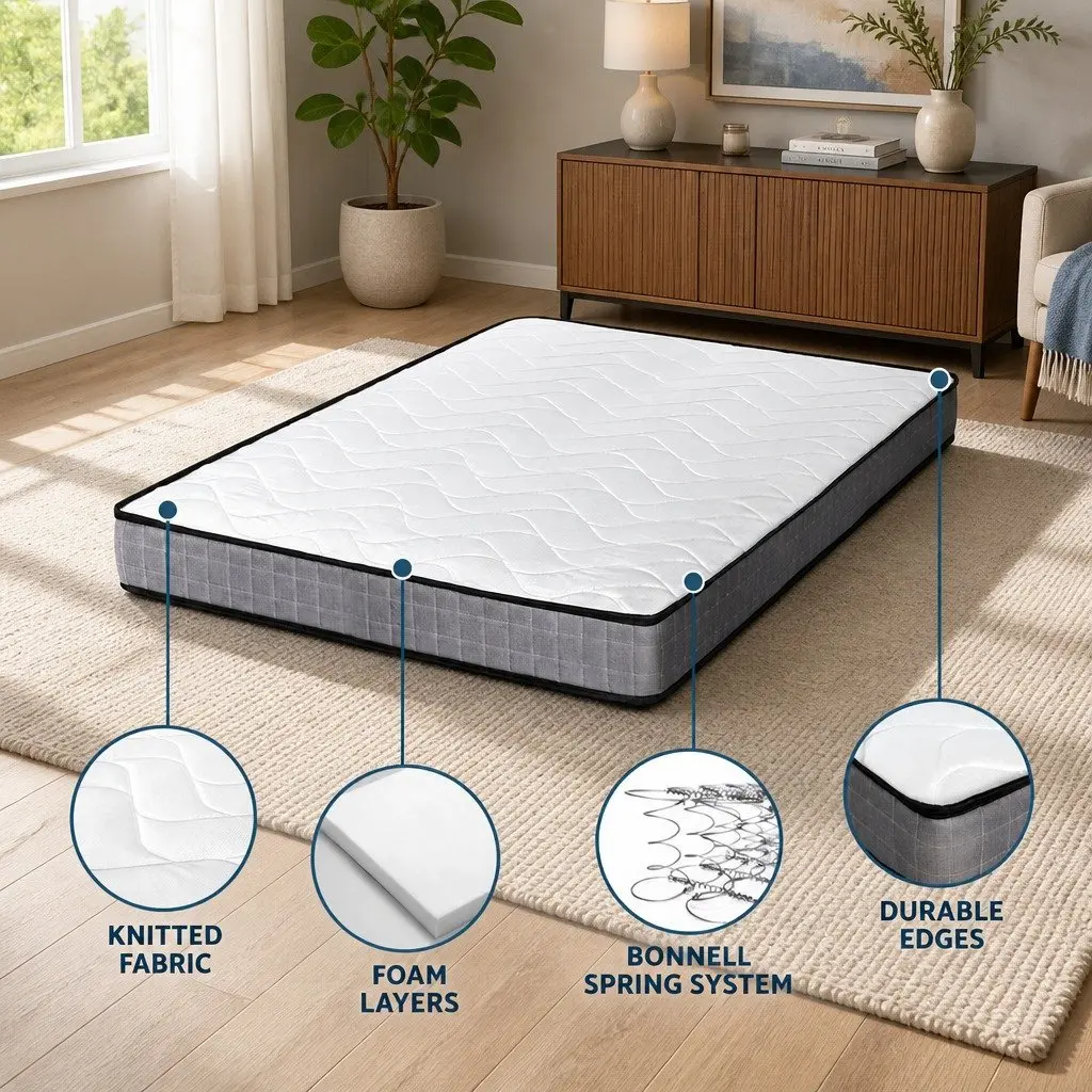 Single Mattress Bonnell Spring 13cm Medium Firm Quilted White Grey