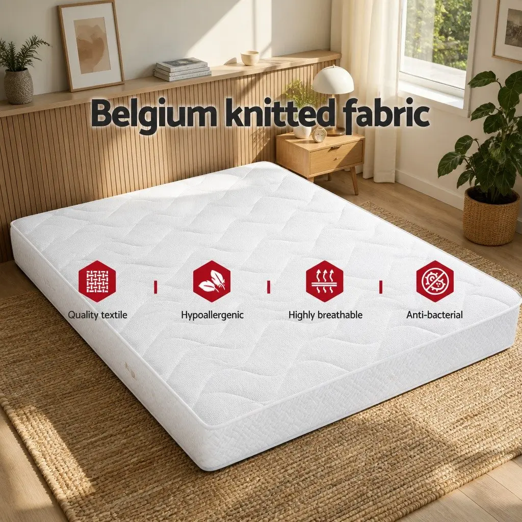 Single Mattress Bonnell Spring 13cm Medium Firm Quilted White Grey