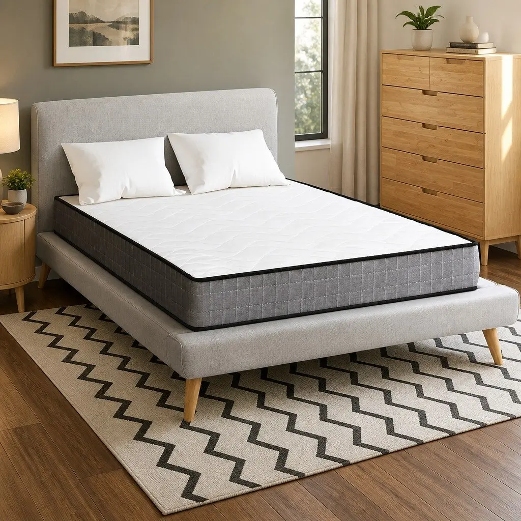 Single Mattress Bonnell Spring 13cm Medium Firm Quilted White Grey