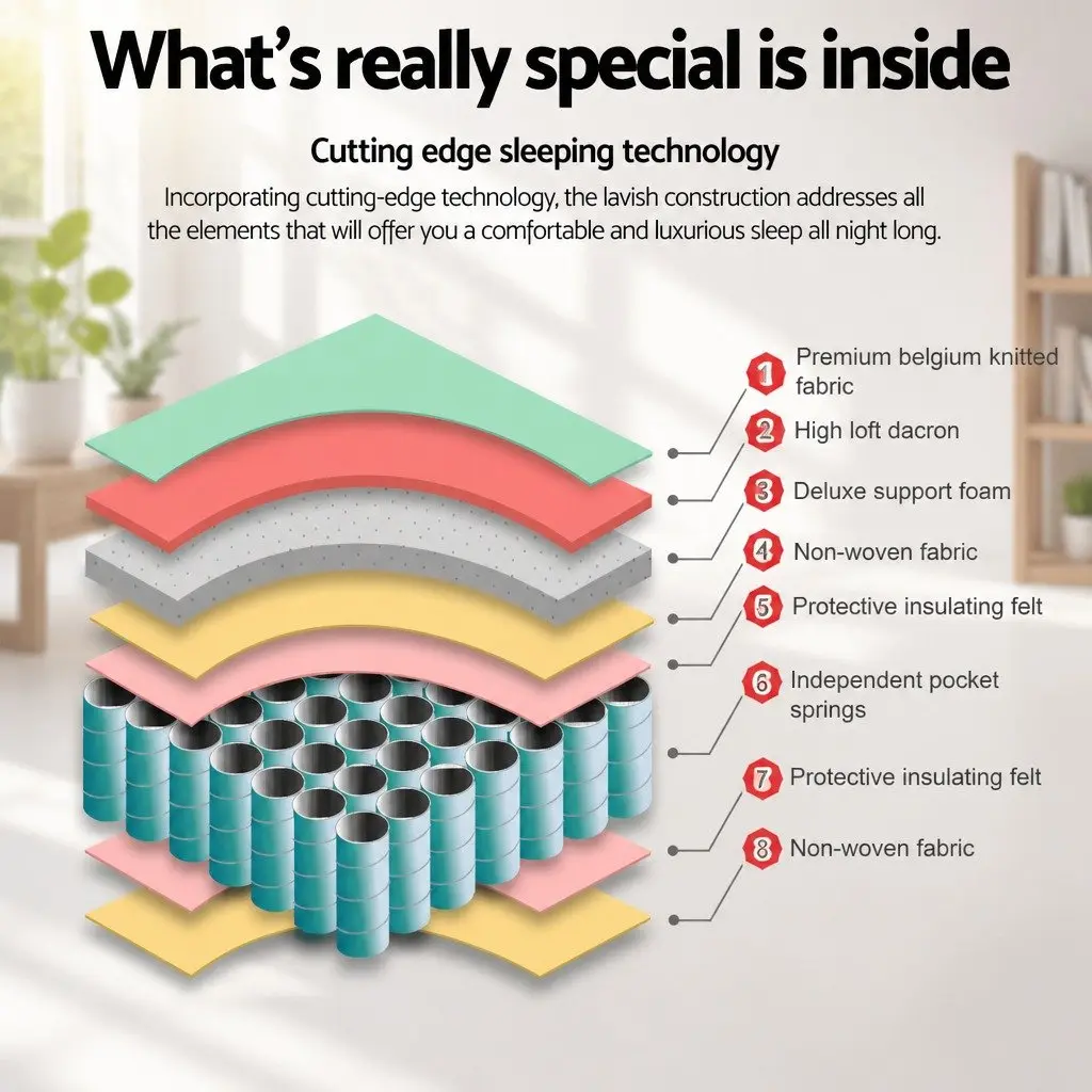 Single Mattress with Pocket Spring Support 21cm Medium Firmness