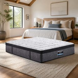 Double Mattress 34cm Euro Top 9 Zone Pocket Spring Latex Foam Medium Firm