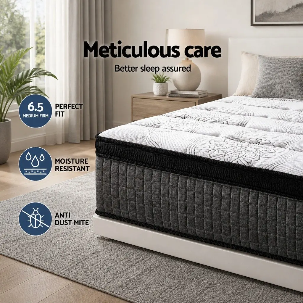 Single Mattress 34cm Euro Top 9 Zone Pocket Spring Medium Firm Latex Foam