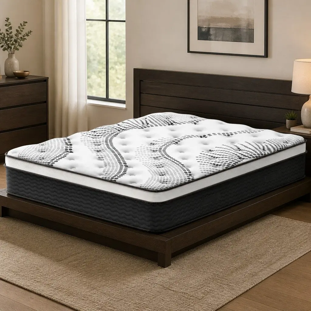 Euro Top Mattress 32cm Thick Super King Size Medium Firm Plush Pocket Spring White Black