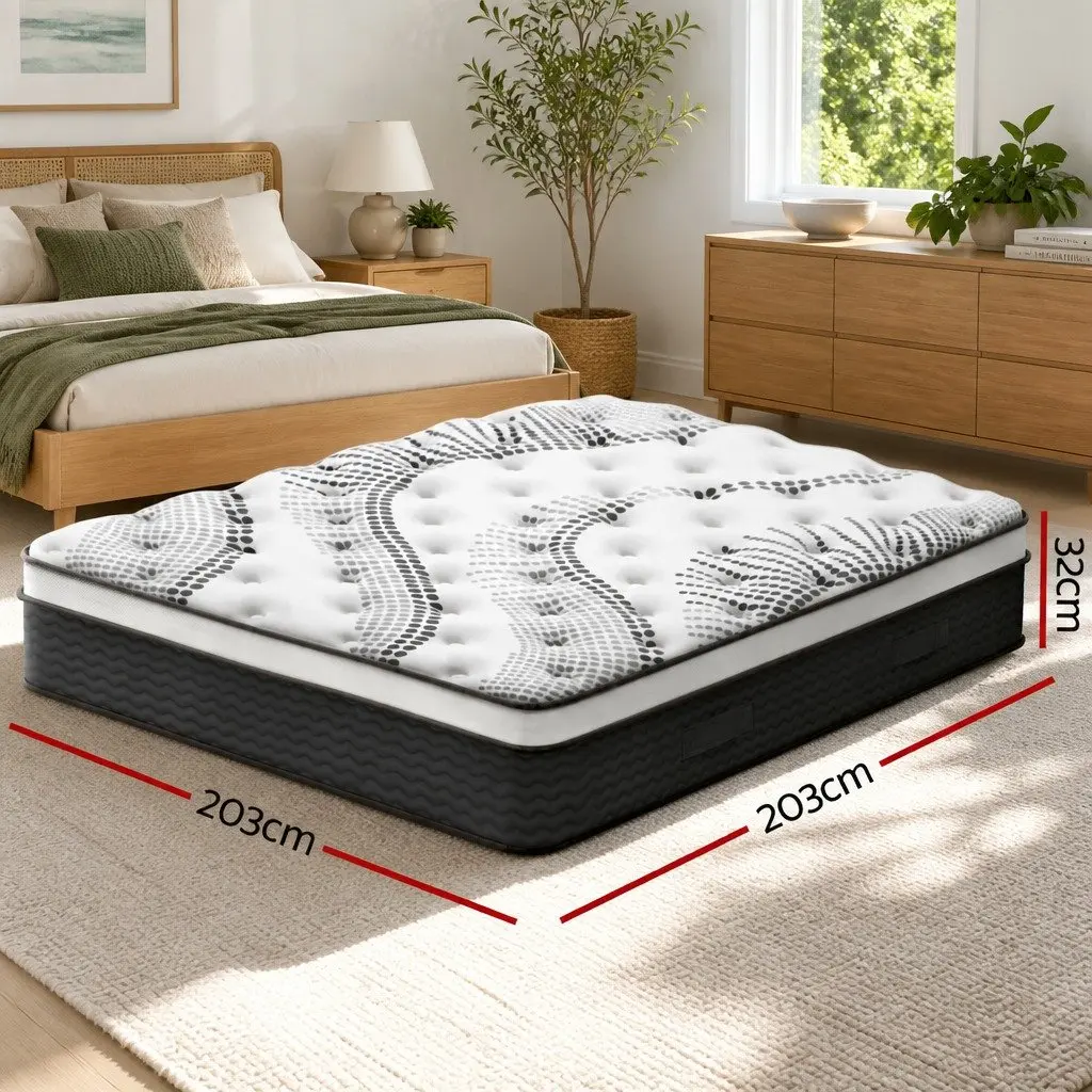 Euro Top Mattress 32cm Thick Super King Size Medium Firm Plush Pocket Spring White Black
