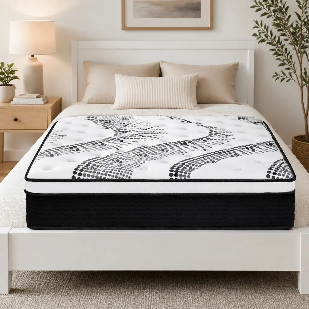 Euro Top Mattress 32cm Thick Super King Size Medium Firm Plush Pocket Spring White Black
