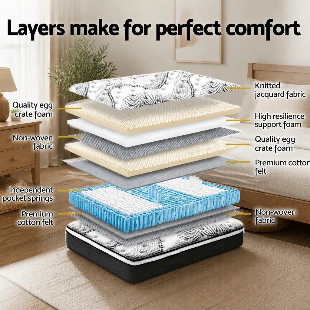 Euro Top Mattress 32cm Thick Super King Size Medium Firm Plush Pocket Spring White Black