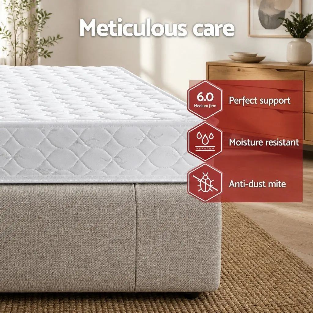 King Single Mattress Bonnell Spring 13cm Medium Firm White