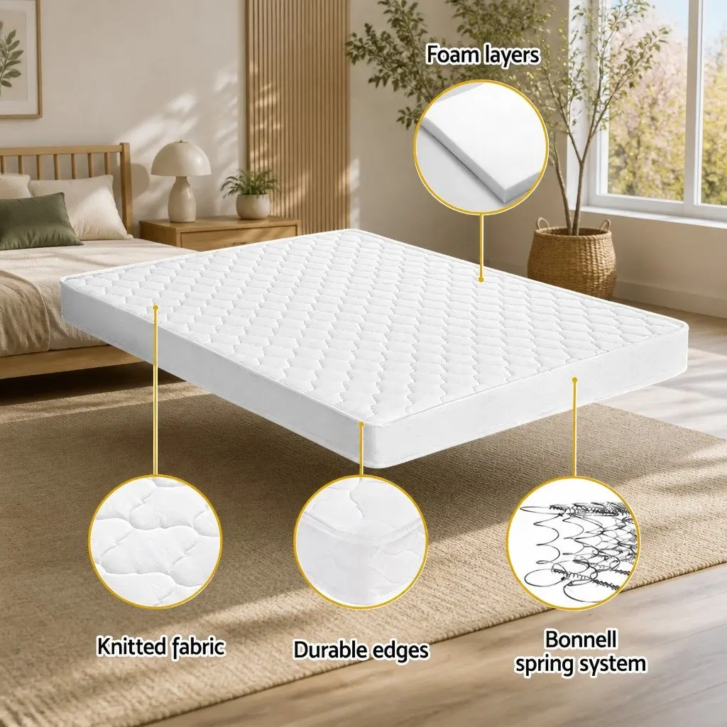 King Single Mattress Bonnell Spring 13cm Medium Firm White