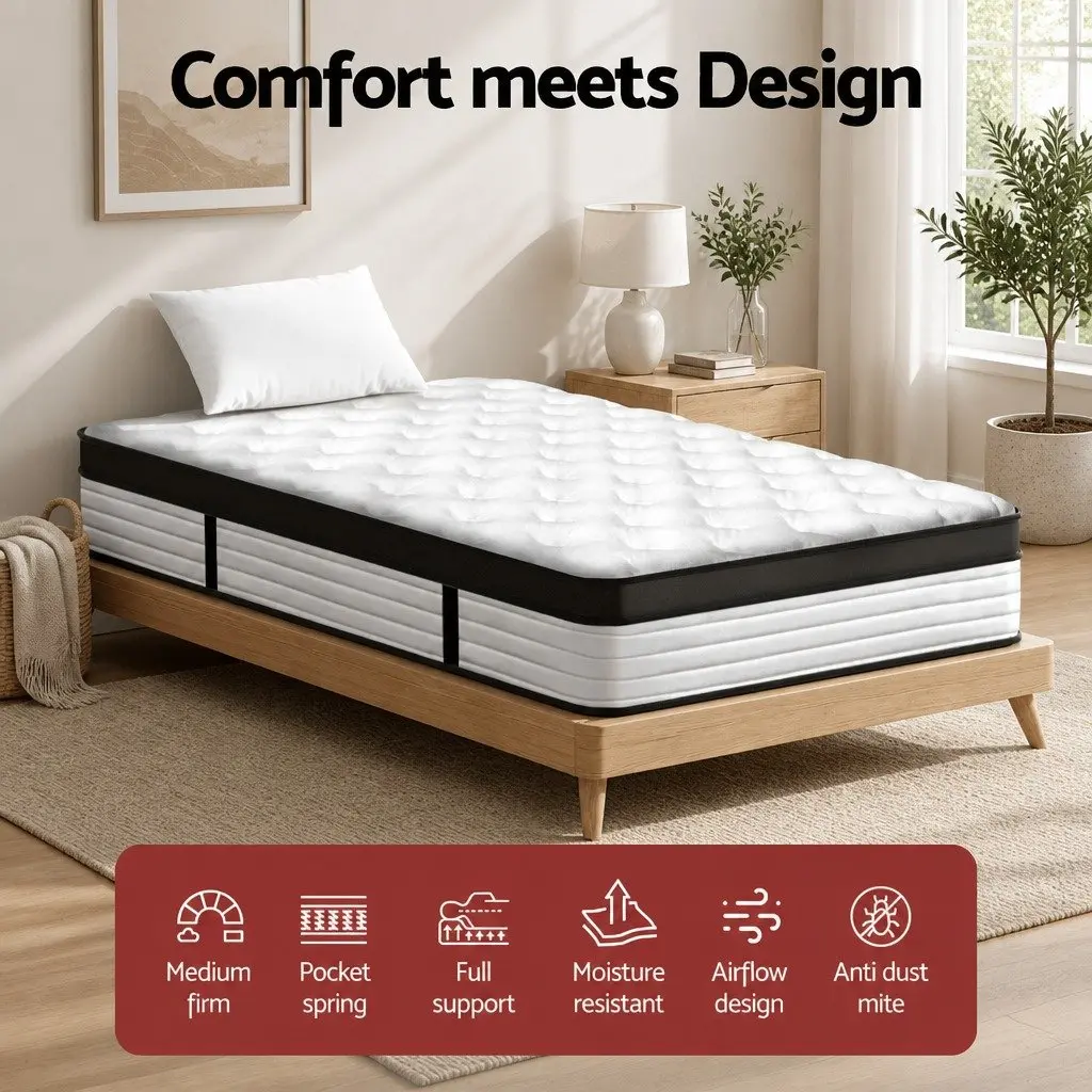 Euro Top Pocket Spring Bed, King Single, 31cm Plush Support